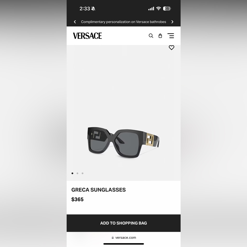 [Like New] Versace Greca Sunglasses - Black